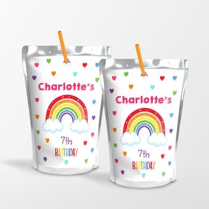 Bearbeitbare Regenbogen Capri Sun Etiketten Saftbeutel Etiketten Regenbogen Herzen Geburtstagsetikett Download Vorlage zum Ausdrucken RB01