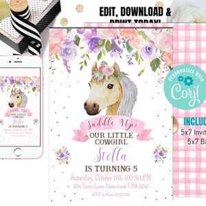 EDITABLE Horse Birthday Invitation, EDIT yourself Horse Party Invitations, Editable Horse Invites, Editable Horse Birthday Party Invite H101