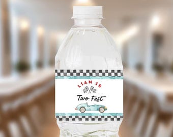 EDITABLE Dos etiquetas rápidas para botellas de agua Dos pegatinas rápidas para botellas de agua de cumpleaños Cumpleaños de autos de carrera Segundo cumpleaños Niño Cumpleaños con temática de autos RC01