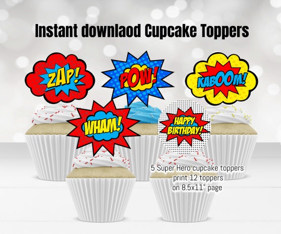 Printable Super Hero Cupcake Toppers, Super hero Birthday Decorations, Birthday Cake toppers Instant download Printable Il_570xn