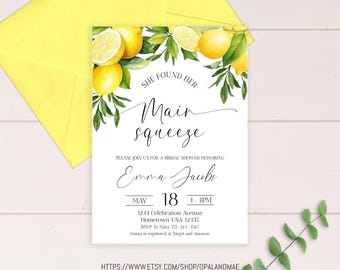 Bearbeitbar Sie fand ihre Main Squeeze Brautdusche Einladung Zitrone Zitrus Aquarell einladen Vorlage Sofort Download
