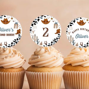 Editable My Second Rodeo Birthday Cupcake toppers Cowboy Party Cake toppers Wild West Ranch Template printable Instant Digital download CB01