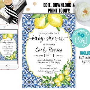 Wedding Place Cards, Watercolor Lemon, Positano, Citrus, Flat and Tent Folded, INSTANT DOWNLOAD, Editable image 4