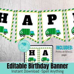 Invitation pour une fête d'anniversaire sur le thème des camions poubelles – Fête des ordures, modifiable (téléchargement instantané) image 3