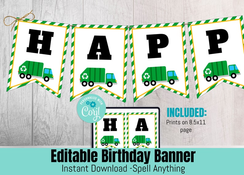 Invitation pour une fête d'anniversaire sur le thème des camions poubelles – Fête des ordures, modifiable (téléchargement instantané) image 3