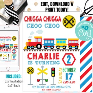 Editable Chugga Chugga Two Two Train Birthday Party Invitation Chugga Chugga Choo Choo Party Two Two Train Party Invite Instant Download