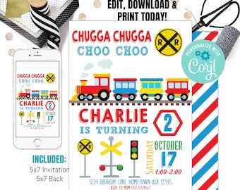 Editable Chugga Chugga Two Two Train Birthday Party Invitation Chugga Chugga Choo Choo Party Two Two Train Party Invite Instant Download