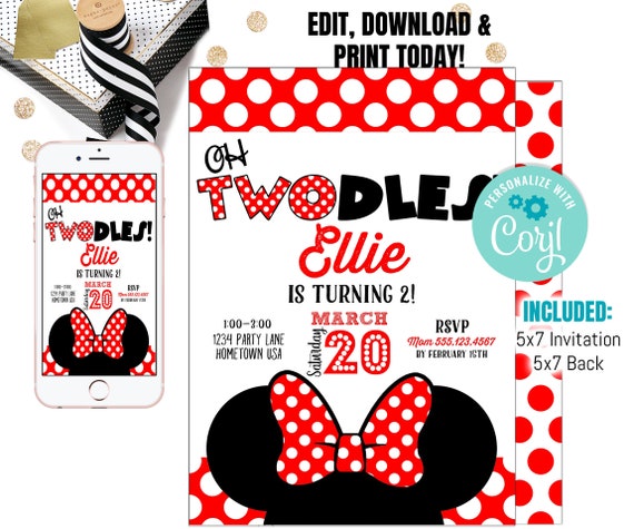 Girl birthday invites Girl Mouse Invite, 2nd Birthday, Mouse invitations, Girl Mouse Invitation, Oh TWOdles Invitation, Second Toodles Il_570xn