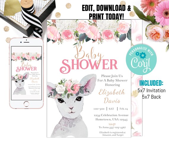 little lamb baby shower invitations
