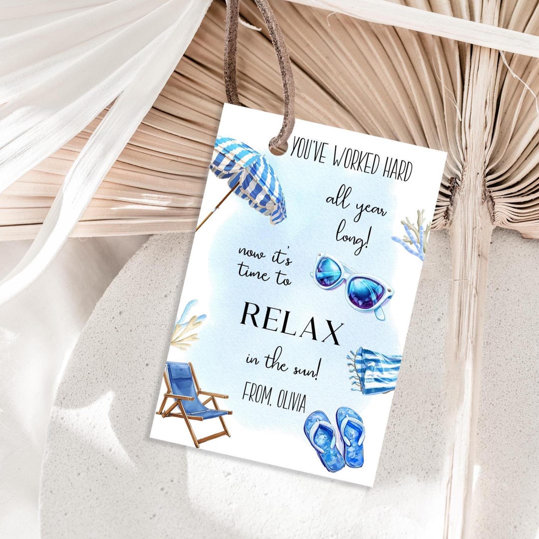 Editable Summer Teacher Appreciation Gift Tag Kids Relax in the Sun Tag ...