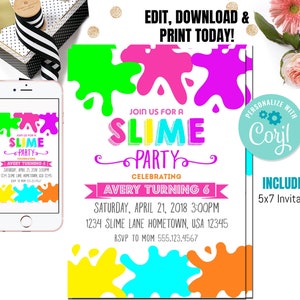 Slime Birthday Invitation, Slime Invitation, Slime Party Invitation, Slime Birthday Party Invitation, Slime Invite, Girl Birthday Invitation