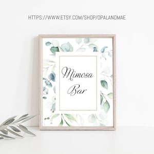 Mimosa Bar Greenery Sign Bar Sign Wedding Shower Bridal Shower sign wedding shower Eucalyptus Greenery Instant Download ES01