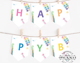 Happy Birthday Banner Painting Party Art Party Birthday Girl Paint Craft Party Download Printable Birthday Decorations Instant Download