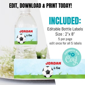 EDITABLE Soccer Football Birthday Bottle Label, Soccer Birthday Water Labels Printable Template, All Star Birthday Instant download