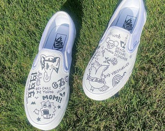 Custom Lil Peep Black and White Slip on Vans