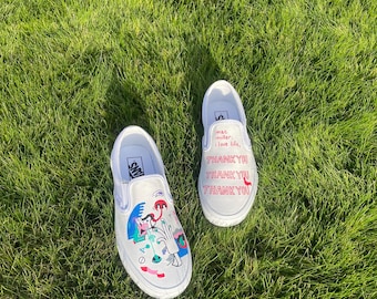 Custom Mac Miller White and Multicolored Slip on Vans