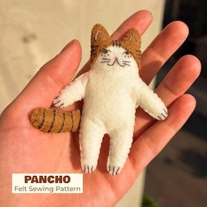 Molde para costurar gato de feltro em PDF e SVG | Molde para fazer bichinho de pelúcia de gato | Artesanato em feltro para iniciantes | Pancho