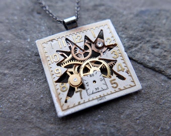 Cut Watch Face Necklace "Kalogridis" Deconstructed Face Pendant Recycled Upcycled Gear Art Steampunk A Mechanical Mind Gift Idea