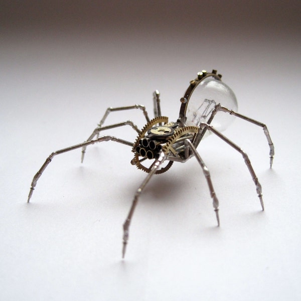 Spider Sculpture No 48 Recycled Watch Parts Clockwork Arachnid Figurine Stems Lightbulb Arthropod A Mechanical Mind Gershenson