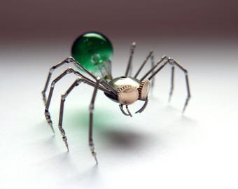 Clockwork Spider Sculpture No 90 Recycled Watch Parts Arachnid Figurine Stems Lightbulb Arthropod A Mechanical Mind Gershenson