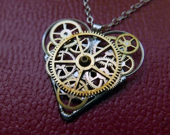 Watch Parts Heart Necklace "Garwood" Steampunk Pendant Industrial Clockwork Mechanical Gear Love Gift Wife Girlfriend Easter Gift