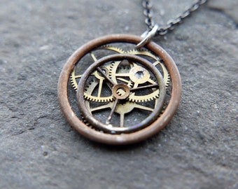 Gear Pendant "Haedus" Necklace Recycled Mechanical Watch Parts Intricate Sculpture Wearable Art Steampunk Assembly Gershenson
