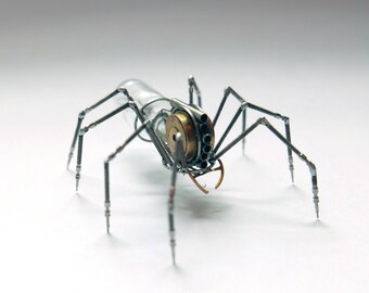 Watch Parts Spider Sculpture No 123 Recycled Gears Steampunk Arachnid Figurine Lightbulb Clockwork Arthropod A Mechanical Mind Gift Idea