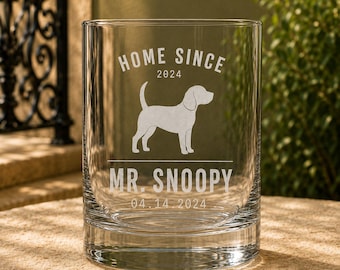 Personalized Dog Silhouette Whiskey Glass, Custom Pet Name, Rescue Dog Gift