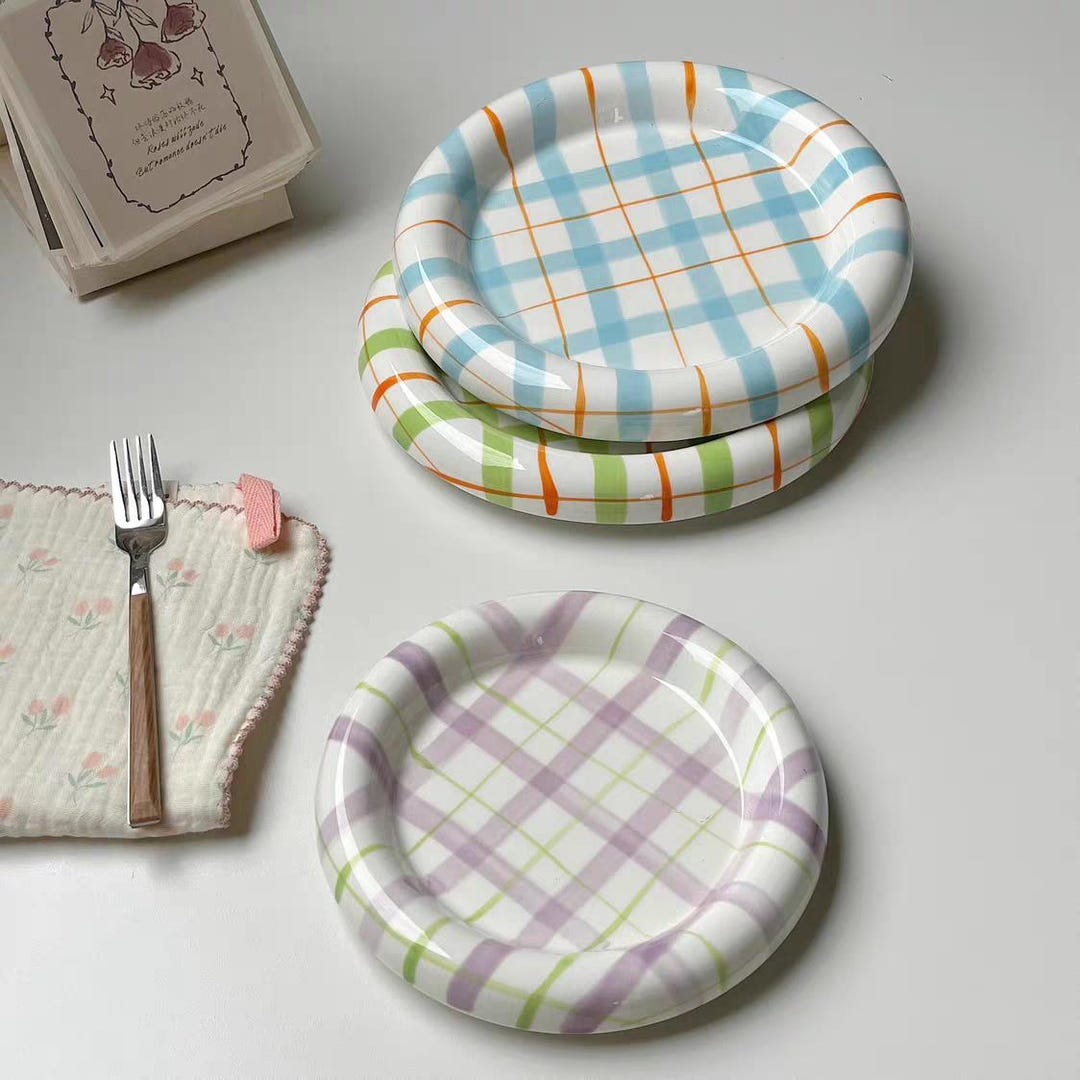 Bumpy Dih Handmade Colorful Checkered Ceramic Plate | Nordic Wavy Bumpy Round ...