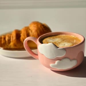 Handmade Pink Cloud Coffee Mug 8 oz 250 ml  | High Quality Ceramic Latte Cup | Housewarming Gift for Her