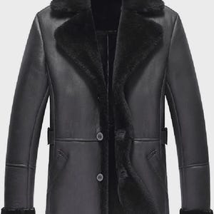 Handmade Vintage RAF Trench Coat | Men’s Black Sheepskin Shearling Leather Jacket