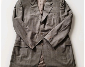 Blazer de lujo CANALI de lana pura Lana a cuadros marrones, fabricado en Italia, talla 54R para hombre (44R EE. UU.)