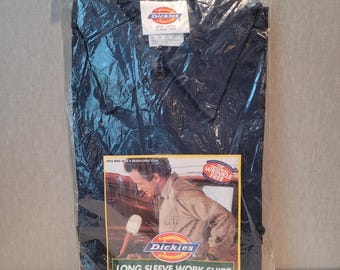Dickies Work Shirt Mens M Navy New Vintage 90s Made- USA Wrinkle Free Deadstock
