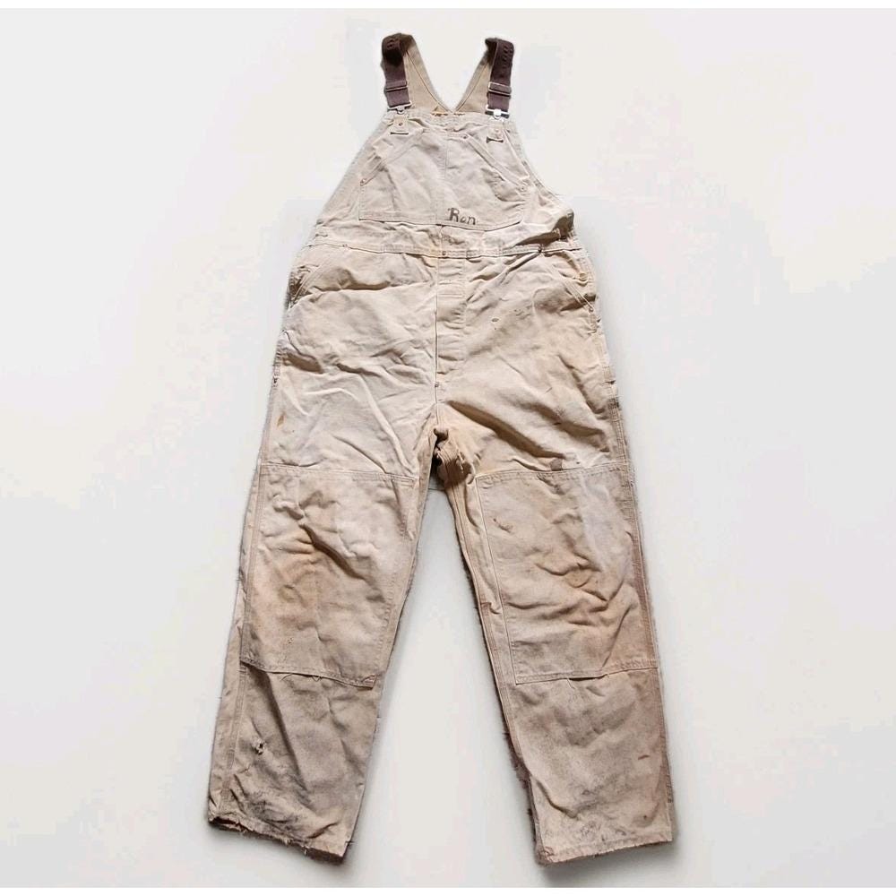 Vintage 70's Carhartt Overalls Mens 44x30 Tan Work Hunting Double