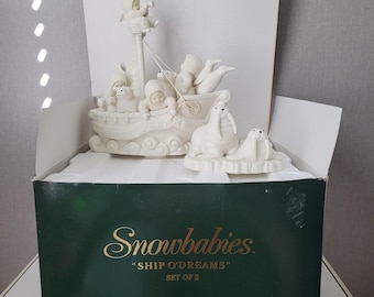 Dept 56 Snowbabies "Ship O' Dreams" Set of 2 Figurines Boat Walrus Original Box