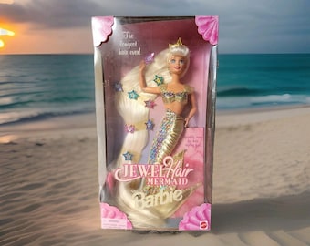 1995 Mattel Barbie Blond Jewel Hair Mermaid Doll #14586 NRFB C2
