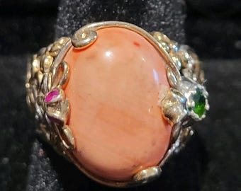 Vintage Michael Valitutti NH Sterling Silver Pink Thulite Ring Gems en Vogue S 7