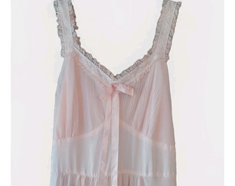 vintage des années 60-70 fait main romantique dentelle chemise de nuit nuisette coquette taille 38 rose