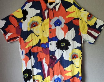 VTG Jams World Honolulu Men's XXL Cotton Shirt Bamboo Orchid Floral Art Print