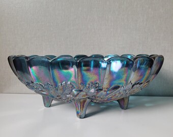 Indiana Large Glass Harvest Grape Bowl Unisex Blue Excellent Carnival Iridescent