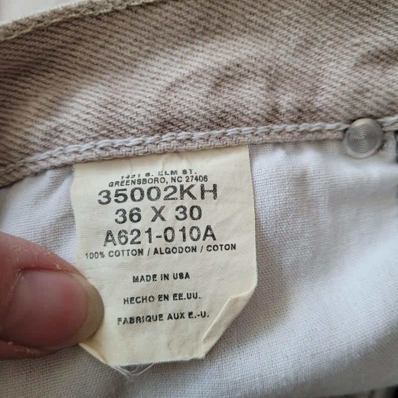 Vintage Wrangler Rugged Wear-denimjeans 36 x 30 gemaakt in de VS Khaki Tan Stone afbeelding 6