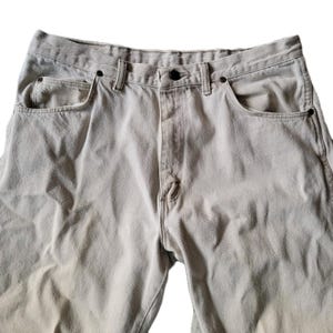 Vintage Wrangler Rugged Wear-denimjeans 36 x 30 gemaakt in de VS Khaki Tan Stone afbeelding 2
