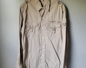 Vintage Christian Dior Monsieur Utility Shirt Mens L Tan Cargo Tactical Gorpcore
