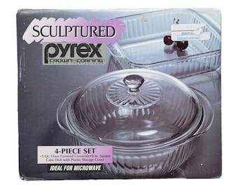 NOS Vintage Pyrex Sculptured 4-Pc Set New in Box 2qt Casserole & 8" Square Dish