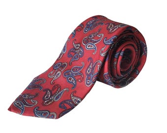 Vintage Christian Dior Monsieur Tie Red Blue Paisley Silk Made- USA Mens Classic