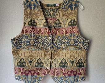 Orvis Tapestry Vest Womens L Multi Excellent USA Woven Boho Cottagecore Gorpcore