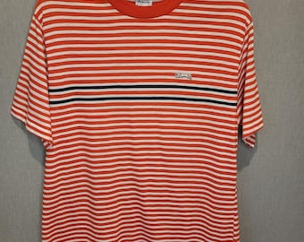 Vintage 80s Coyote by ARGO Striped T-Shirt Orange Navy White USA Made Large Prep