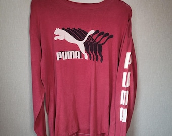 Vintage 1982 Puma Long Sleeve Shirt USA Made Single Stitch Maroon Men's XL 80s