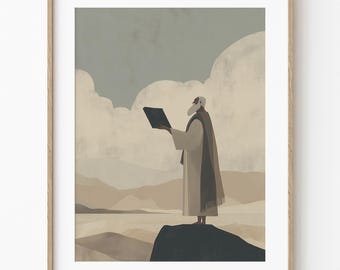 Lámina decorativa con los Diez Mandamientos de Moisés, impresión bíblica para el hogar cristiano, decoración con historias bíblicas, regalo religioso para la sala de estudio (descarga digital).