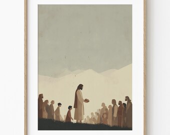 Feeding of the 5000 Jesus Miracle Bible Art, Loaves and Fishes Scripture Print for Christian Home Decor, Faith Wall Art (Digital Download)